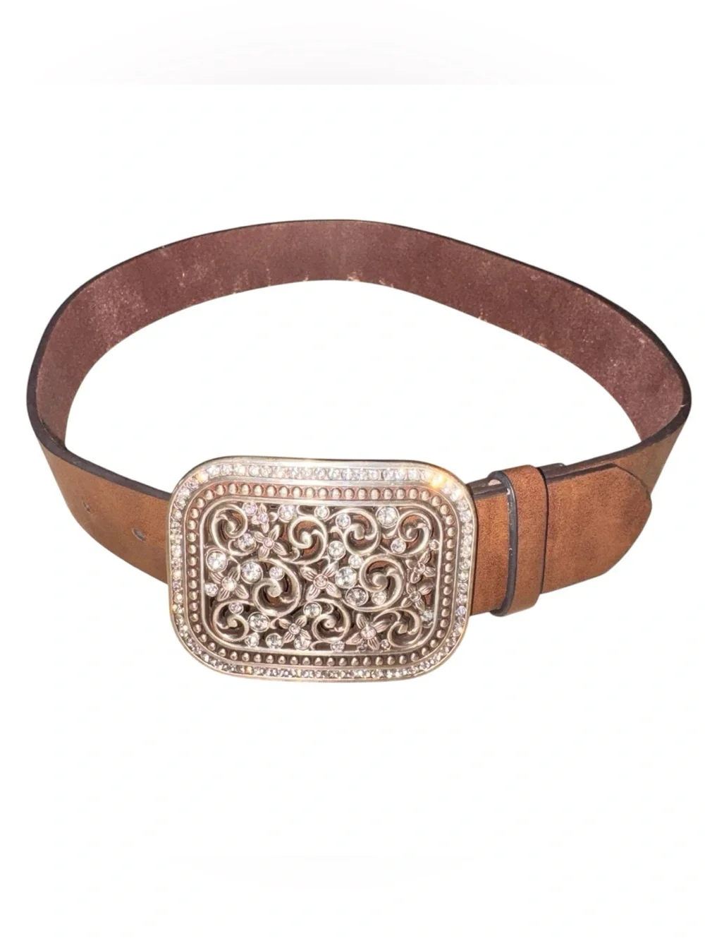 Ariat Women's S Small Faux Leather Belt Ornate Floral Buckle with Rhinestones